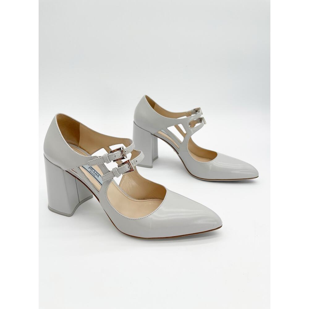Prada Fall 2015 Runway Gray Brushed Leather Double Strap Mary Jane Heels IT 38.5 - Picture 2 of 13